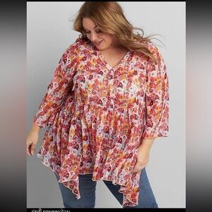 Lane Bryant Floral Asymmetric Top